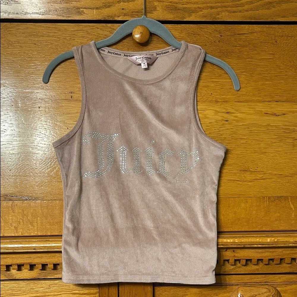 Juicy Couture Y2K Tan Rose Velour Rhinestone Logo Sleeveless Sleepwear Tank Top